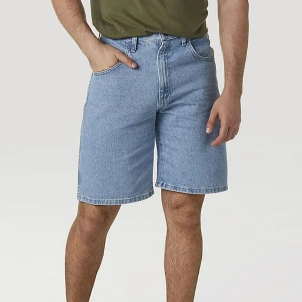 Wrangler Pure Cotton Mens Distressed Faded Denim Blue Jeans Walking Shorts 38